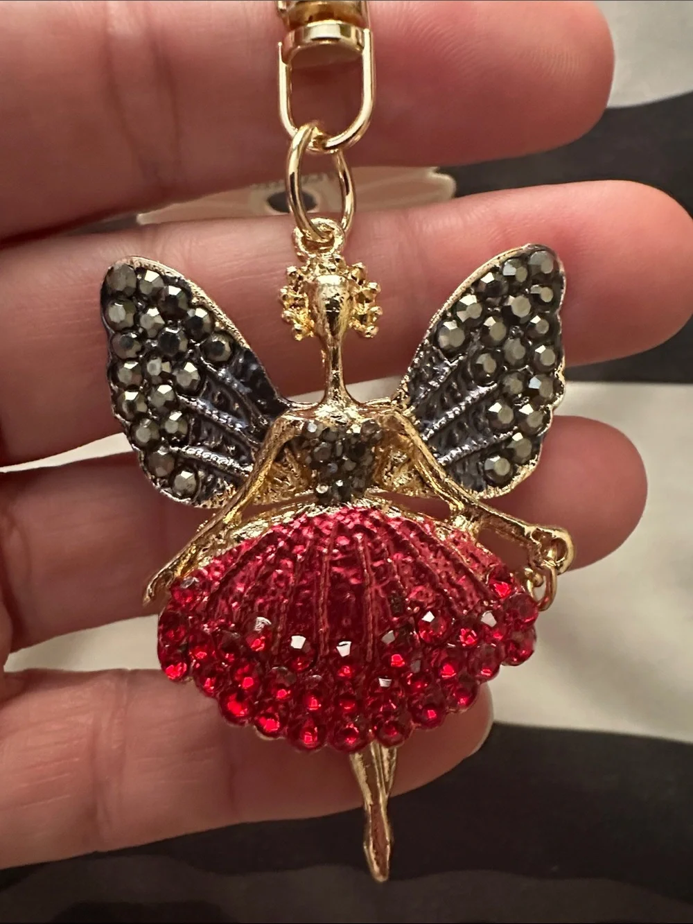 Source Unknown Pink & Gold Fairy Ballerina Keychain with Red Crystal Skirt